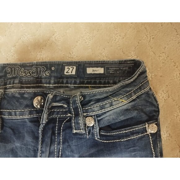 Miss Me Jeans Women's 27x28 (altered) Boot Cut Bling Cross Pocket Dark Wash - Picture 4 of 4